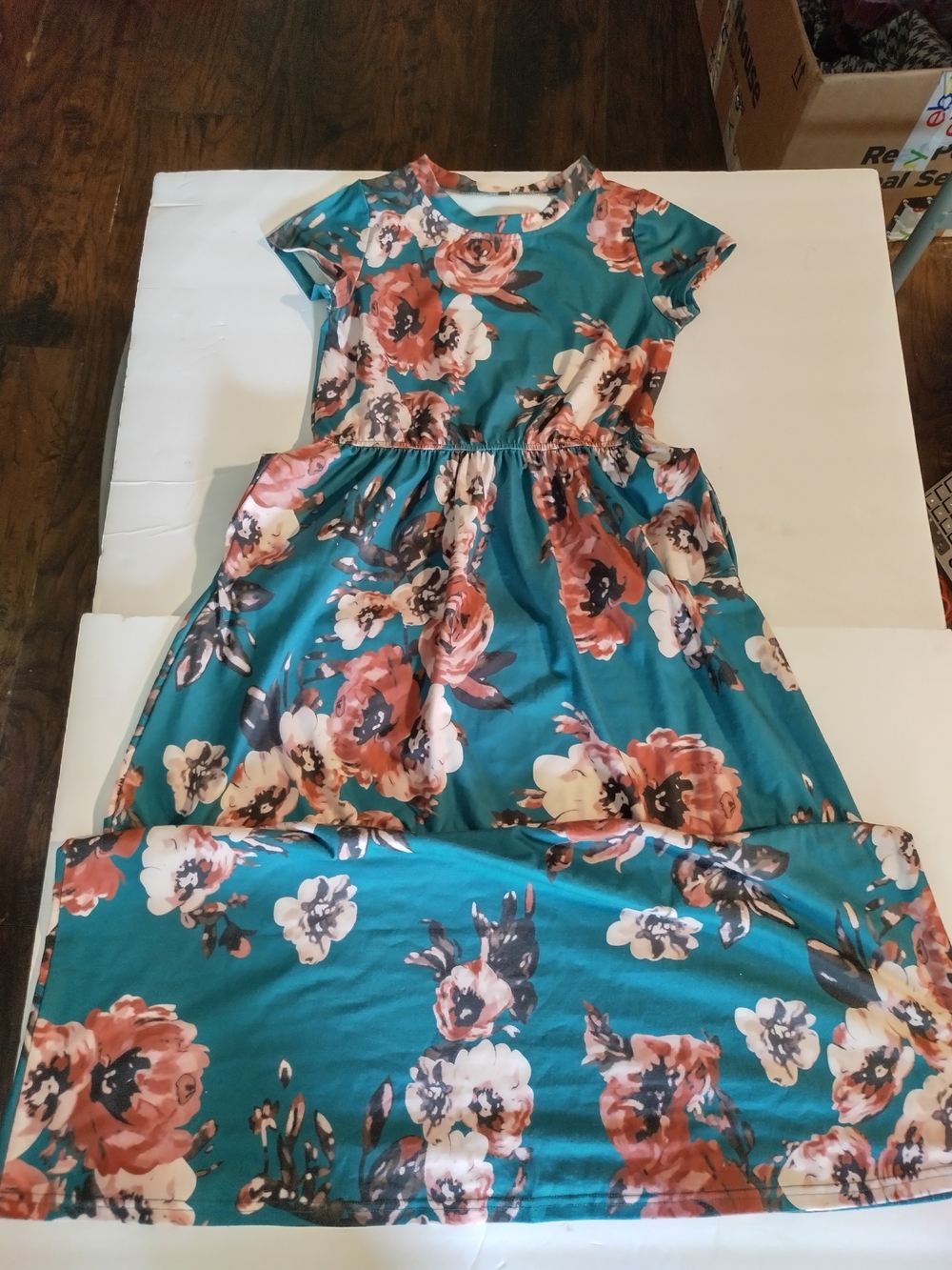 Girls Teal Floral Short-Sleeve Dress